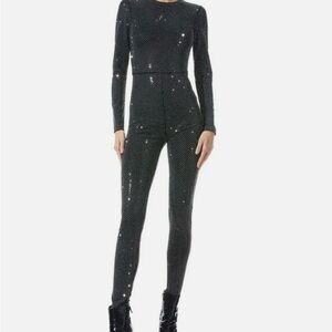 Alice + Olivia Black Sparkle Jumpsuit with Shimmering Details